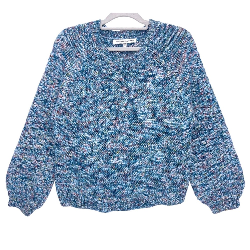 cupcakes and cashmere Blue Multi Space Dye Knit Sweater M Chunky Raglan Crewneck